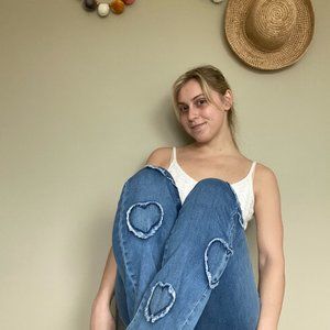 💖 3 for $35 Shein High Waisted Heart Patch Jeans Size Small